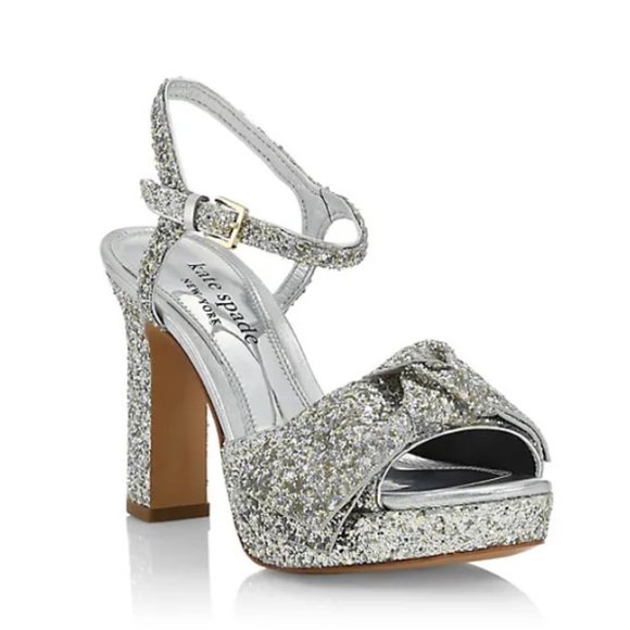 Kate Spade New York Miya Glitter Ankle Strap Silver Women's Shoes - Picture 2 of 12